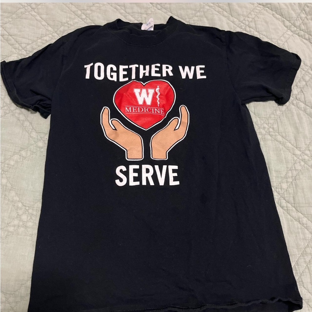 Black Graphic T-Shirt with Red and White Design